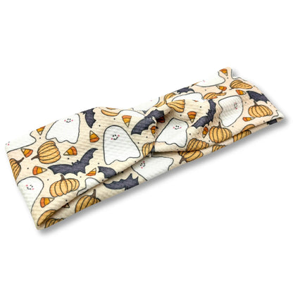 Ghosts and Bat Twist Knot Headband Enchanted Scrunch