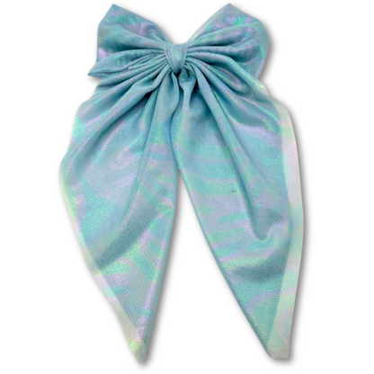 Iridescent Blue Long Tail Bow Enchanted Scrunch