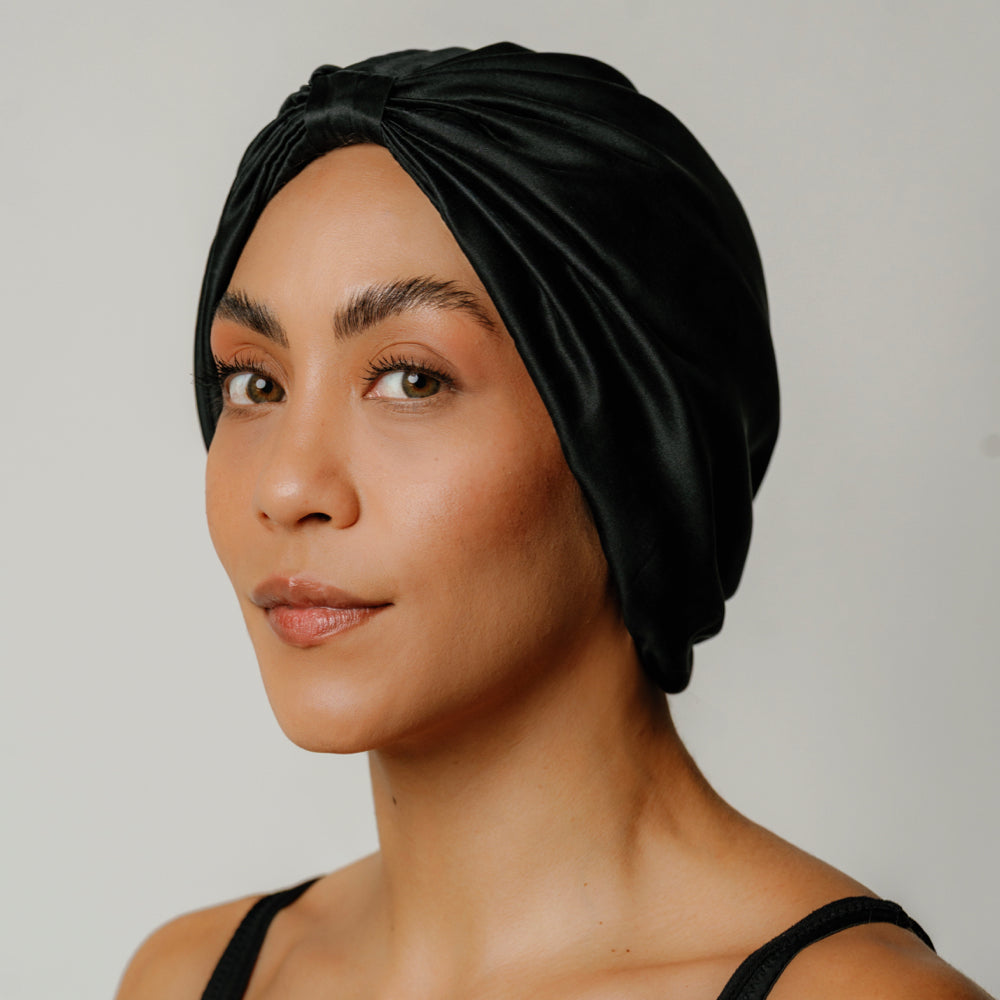 Organic Silk Hair Bonnet Onyx Black LINA LENNOX