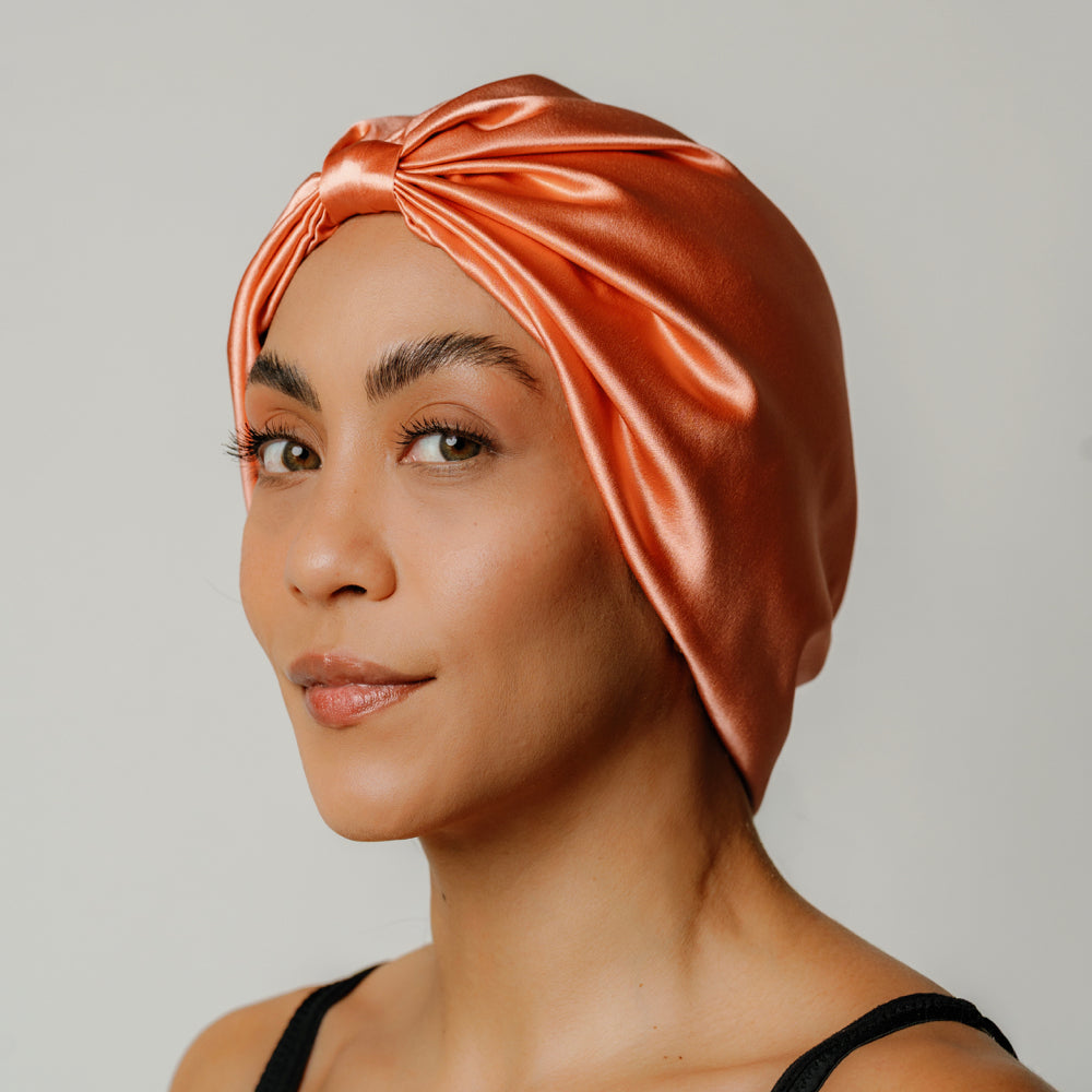 Organic Silk Hair Bonnet Peachy Coral LINA LENNOX