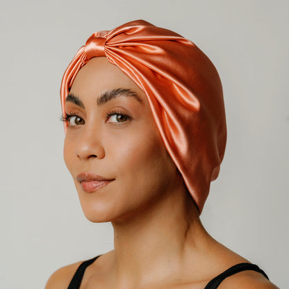 Organic Silk Hair Bonnet Peachy Coral LINA LENNOX