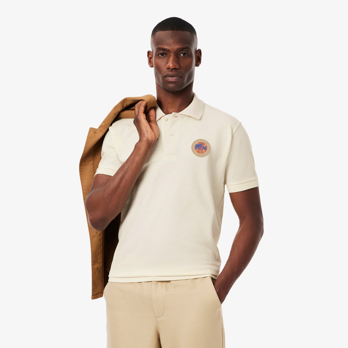 Lacoste Mens Classic Fit Petit Pique Badge Polo - Cream Denim Exchange