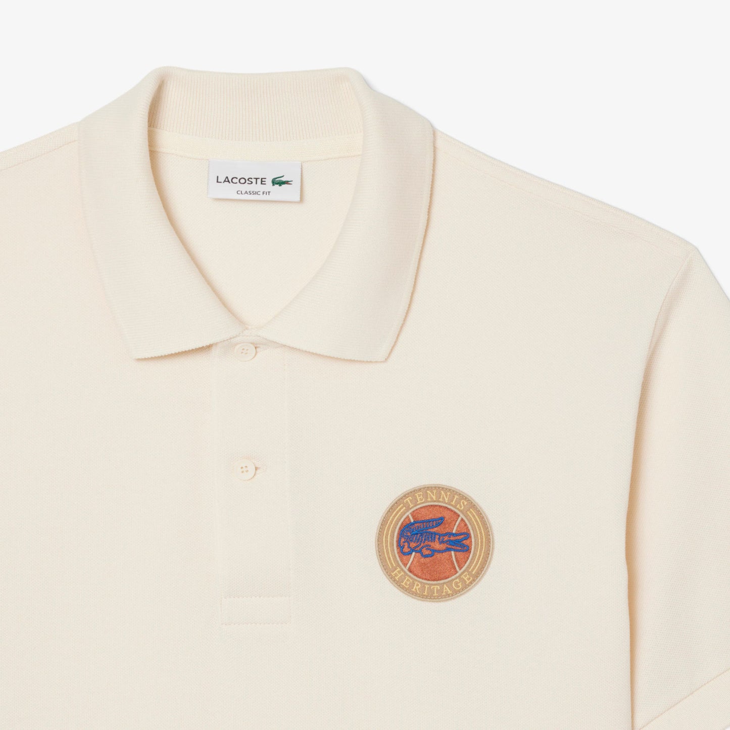 Lacoste Mens Classic Fit Petit Pique Badge Polo - Cream Denim Exchange