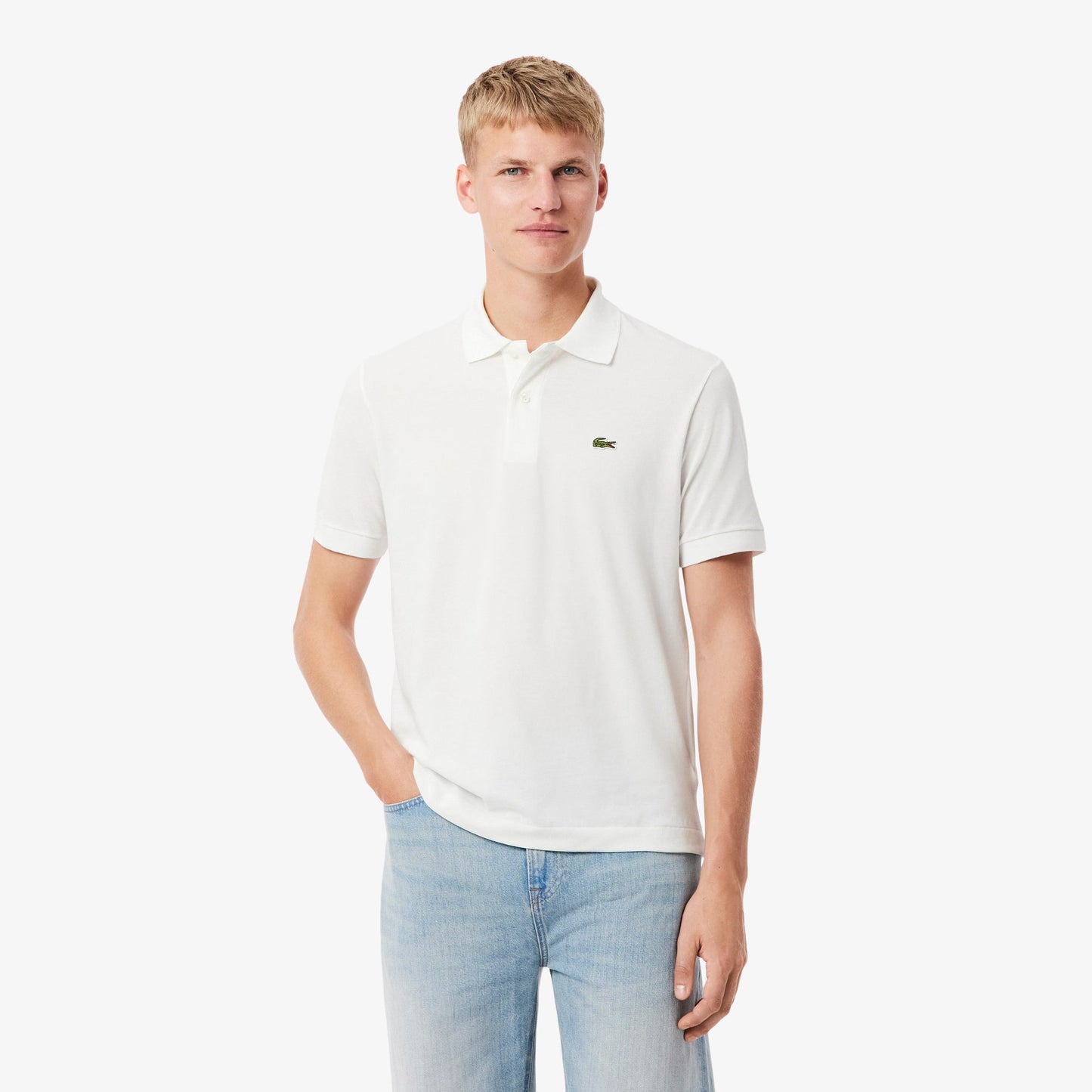 Lacoste Mens Light Pique Polo - White Denim Exchange