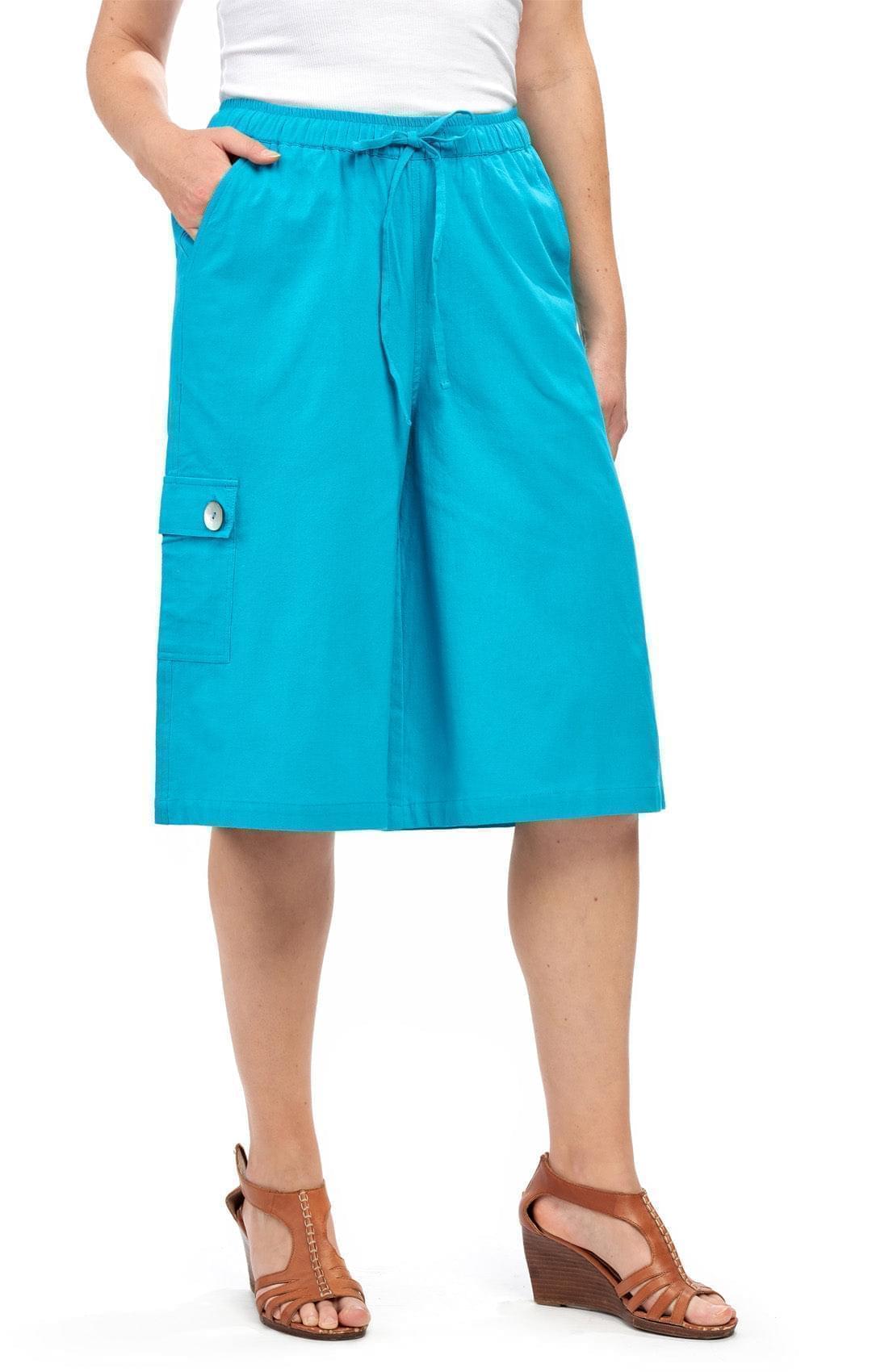 Women's 100% Calcutta Cotton Split Skirt Culottes with Cargo Pockets TURTLE BAY APPAREL