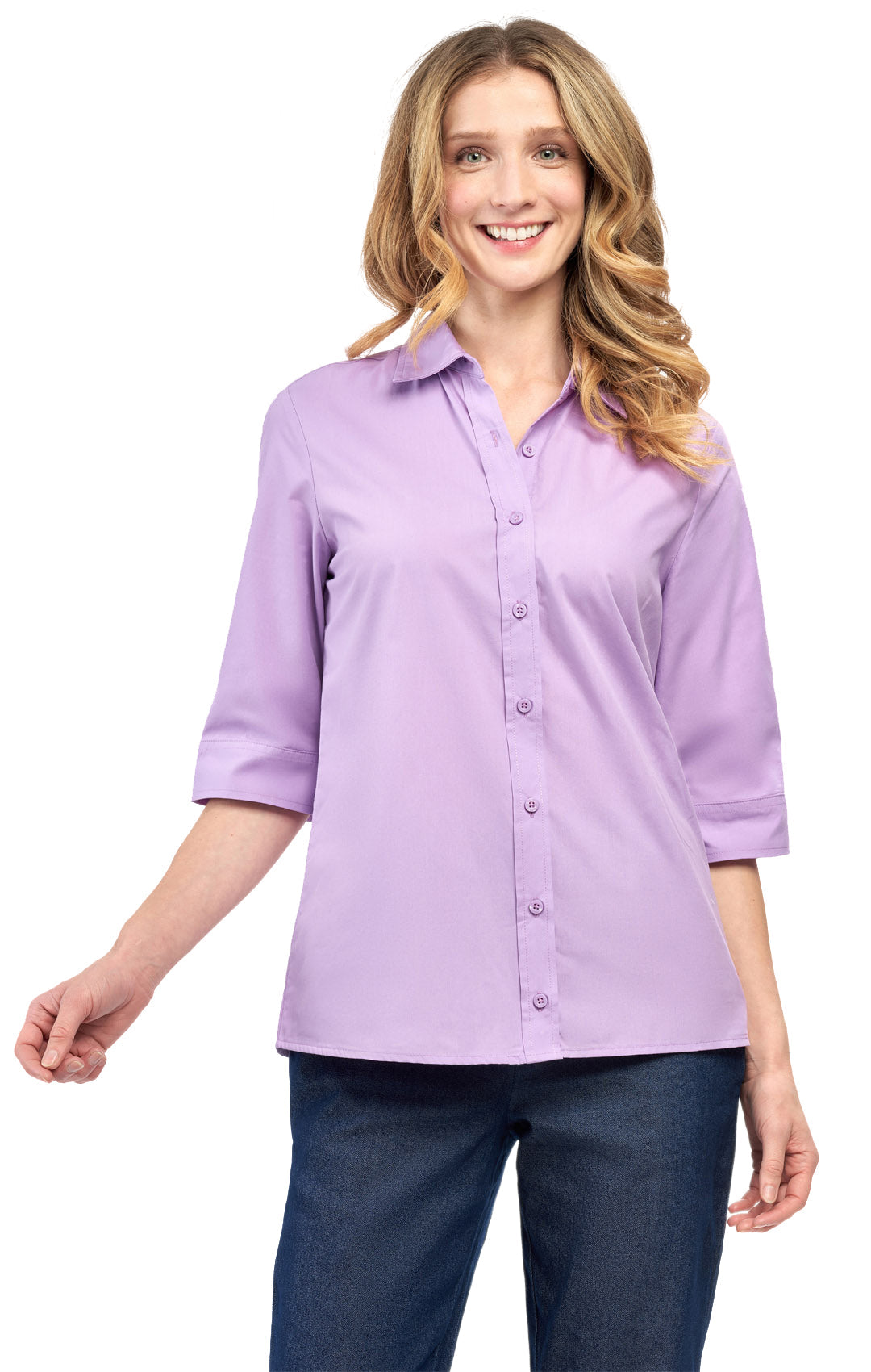 Womens Regular Fit 3/4 Sleeve Button Down Collared Camp Shirt TURTLE BAY APPAREL