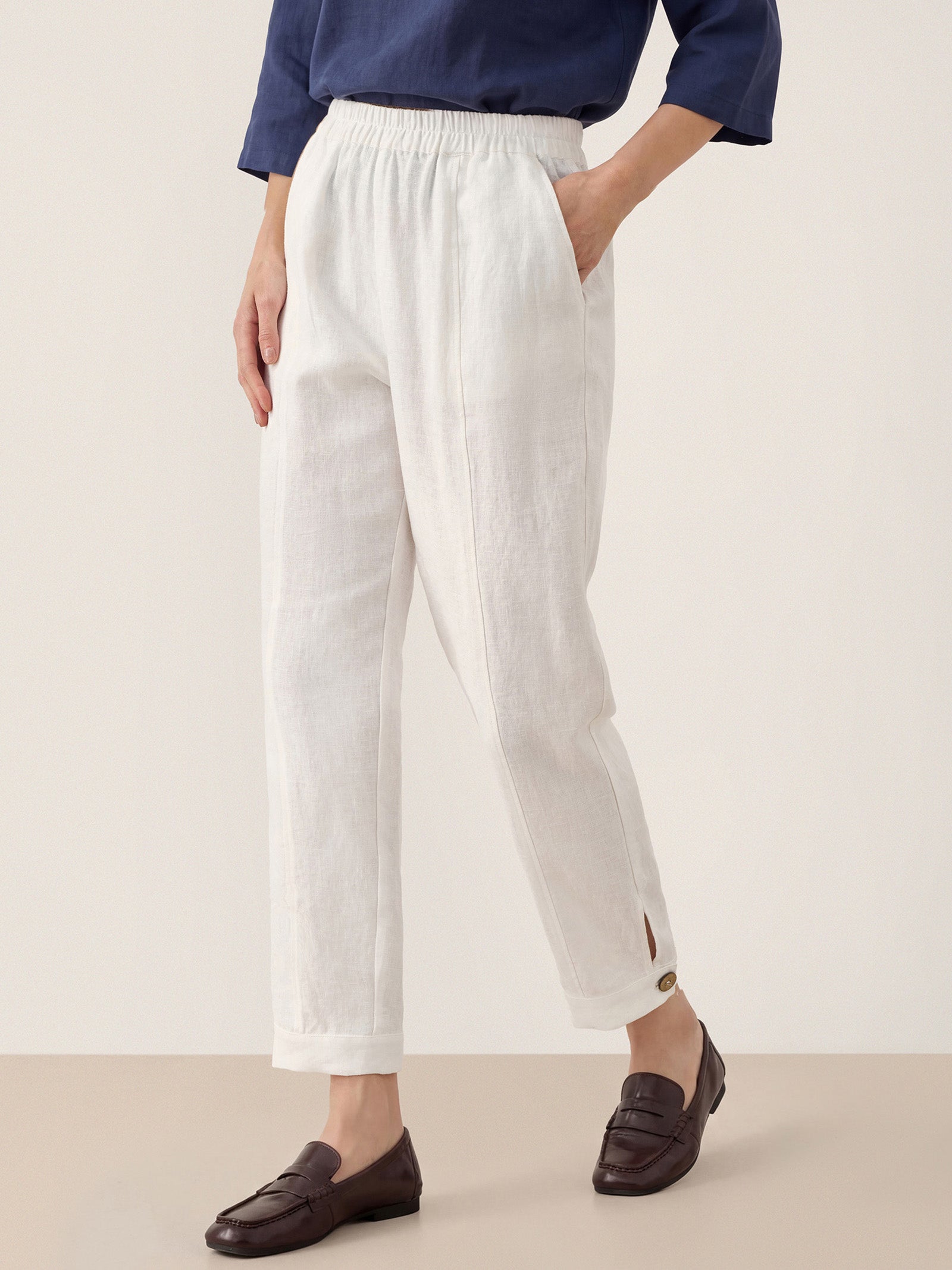 100% Linen Straight-Leg Pants with Elastic Waist PATRICE LINTICO