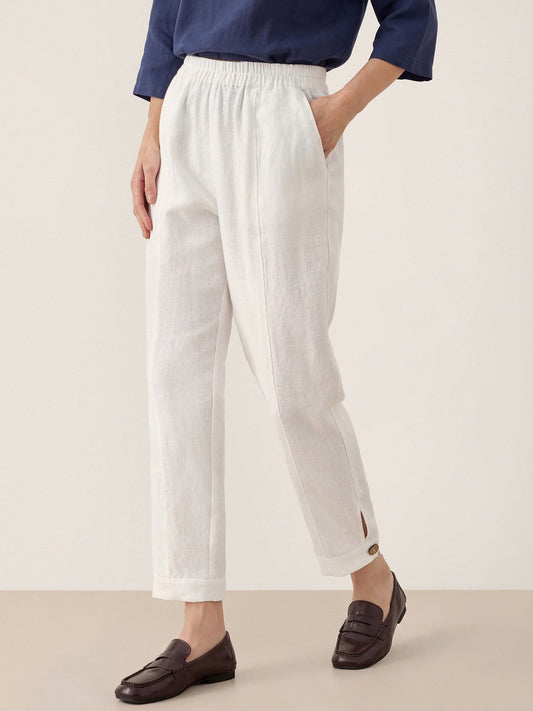 100% Linen Straight-Leg Pants with Elastic Waist PATRICE LINTICO