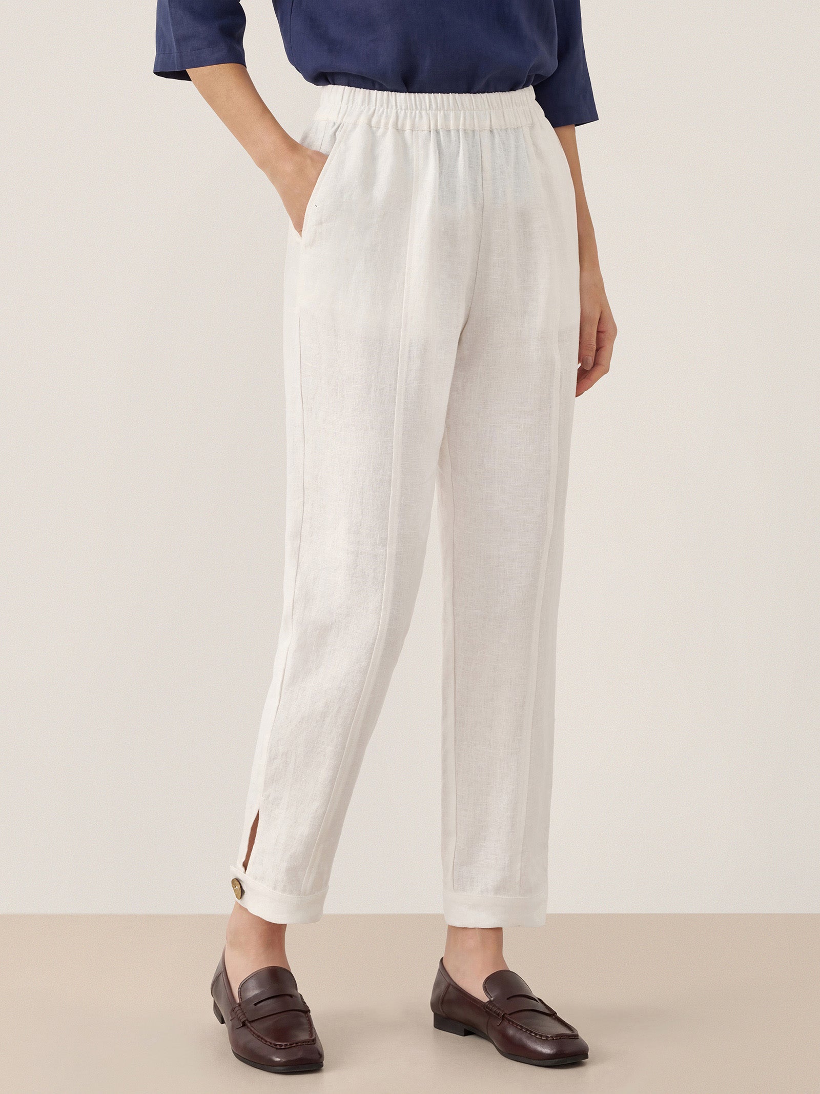 100% Linen Straight-Leg Pants with Elastic Waist PATRICE LINTICO