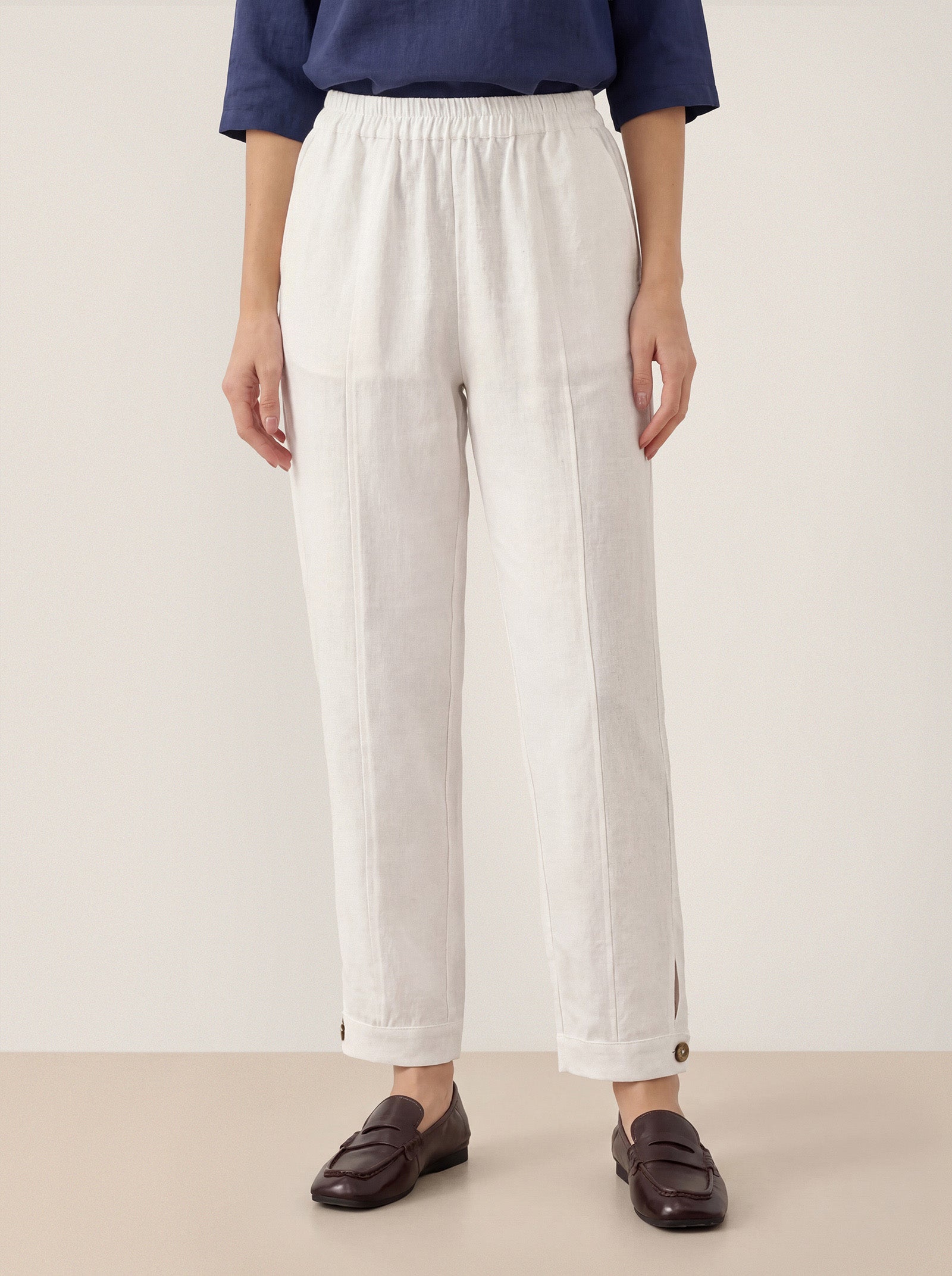 100% Linen Straight-Leg Pants with Elastic Waist PATRICE LINTICO