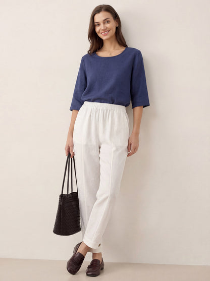 100% Linen Straight-Leg Pants with Elastic Waist PATRICE LINTICO