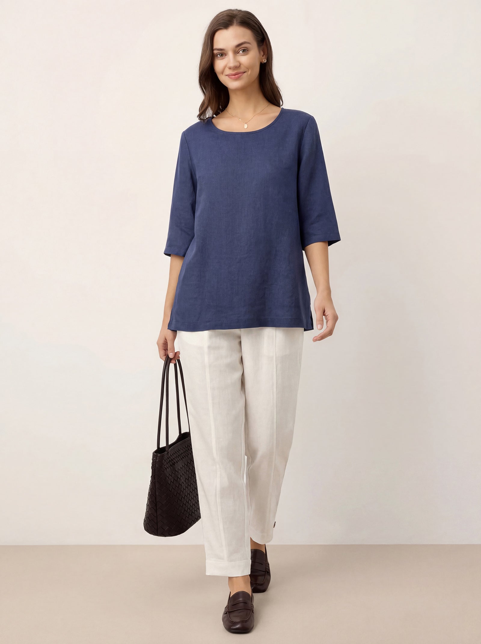 100% Linen Straight-Leg Pants with Elastic Waist PATRICE LINTICO