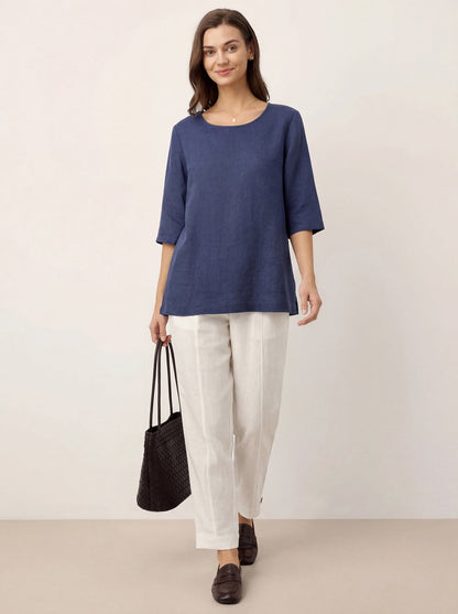 100% Linen Straight-Leg Pants with Elastic Waist PATRICE LINTICO