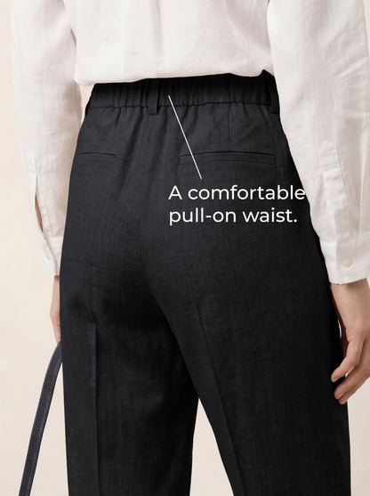 Linen Tailored Straight Cropped Pants LOGAN LINTICO