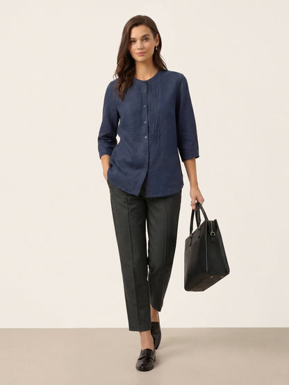 Linen Tailored Straight Cropped Pants LOGAN LINTICO