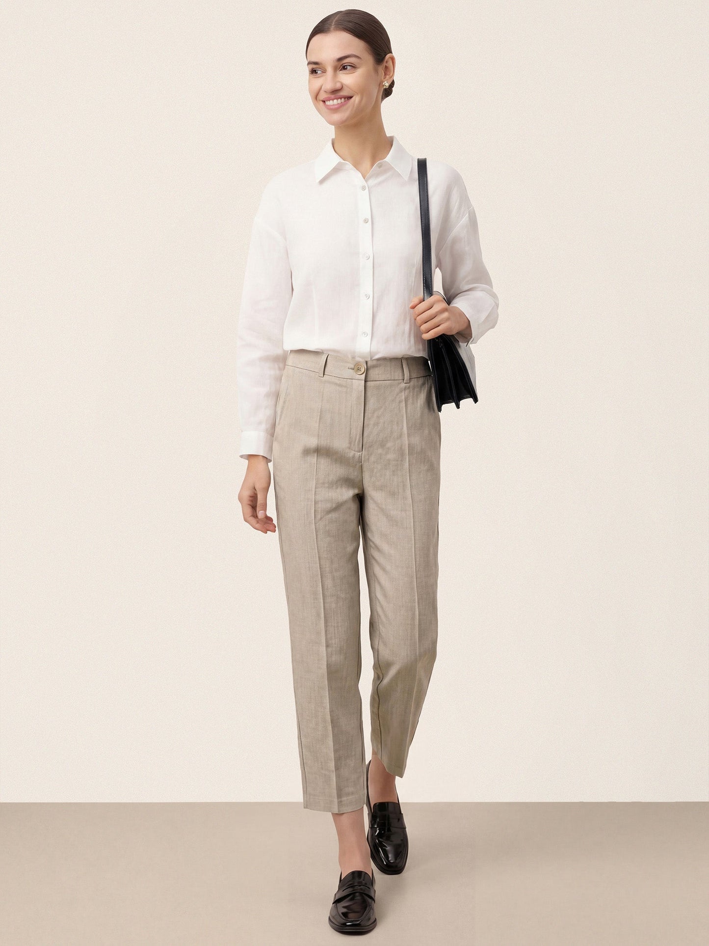 Linen Tailored Straight Cropped Pants LOGAN LINTICO