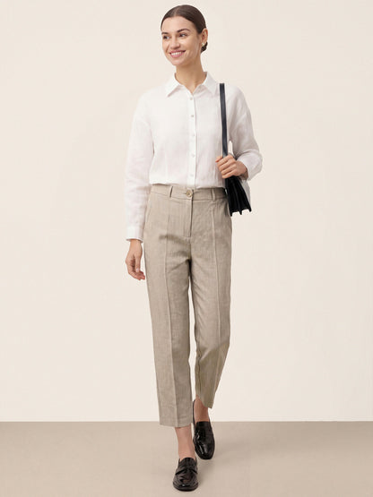 Linen Tailored Straight Cropped Pants LOGAN LINTICO