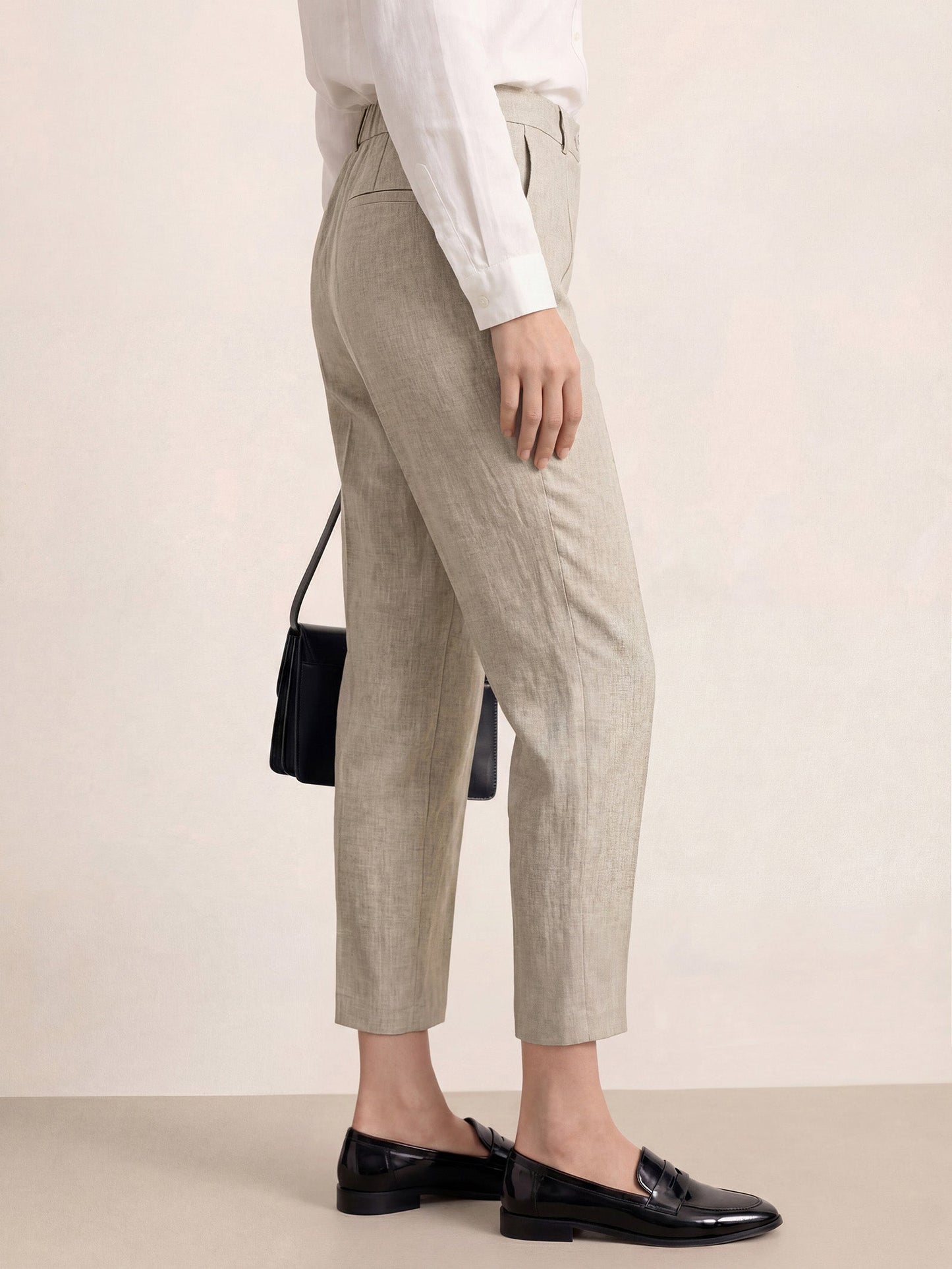 Linen Tailored Straight Cropped Pants LOGAN LINTICO