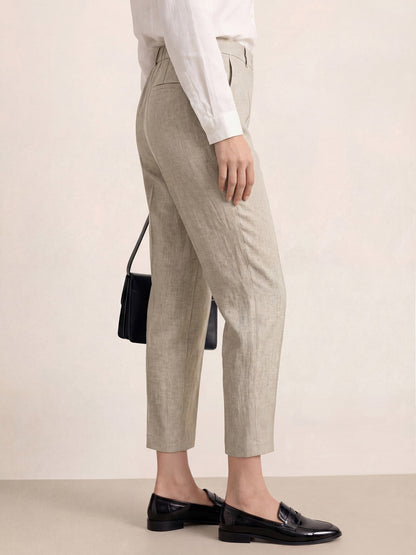 Linen Tailored Straight Cropped Pants LOGAN LINTICO