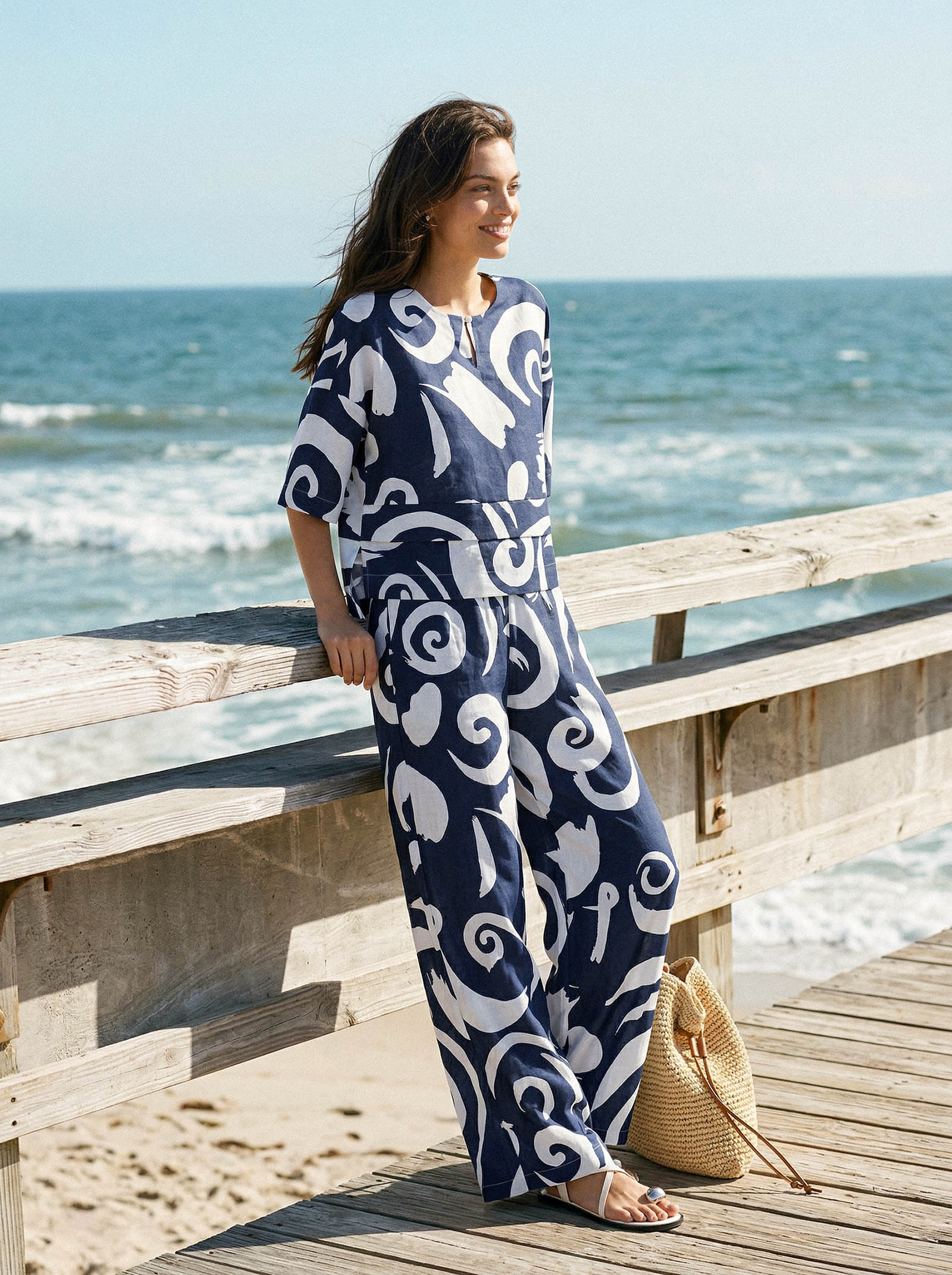 Linen Abstract-Print Straight-Leg Pants ORLA LINTICO