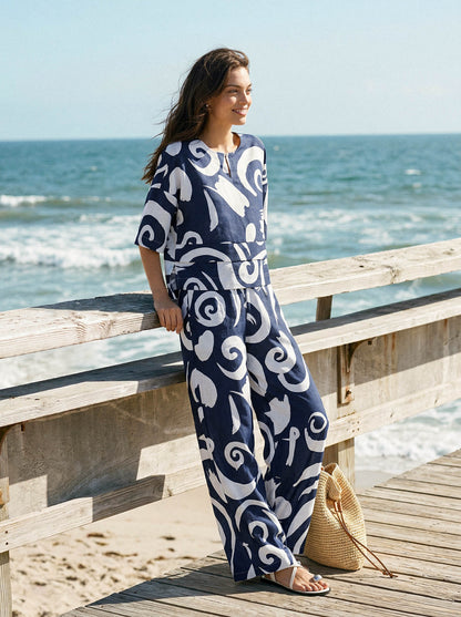 Linen Abstract-Print Straight-Leg Pants ORLA LINTICO