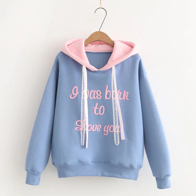 Embroidered Hooded Sweatshirt with Fleece Lining