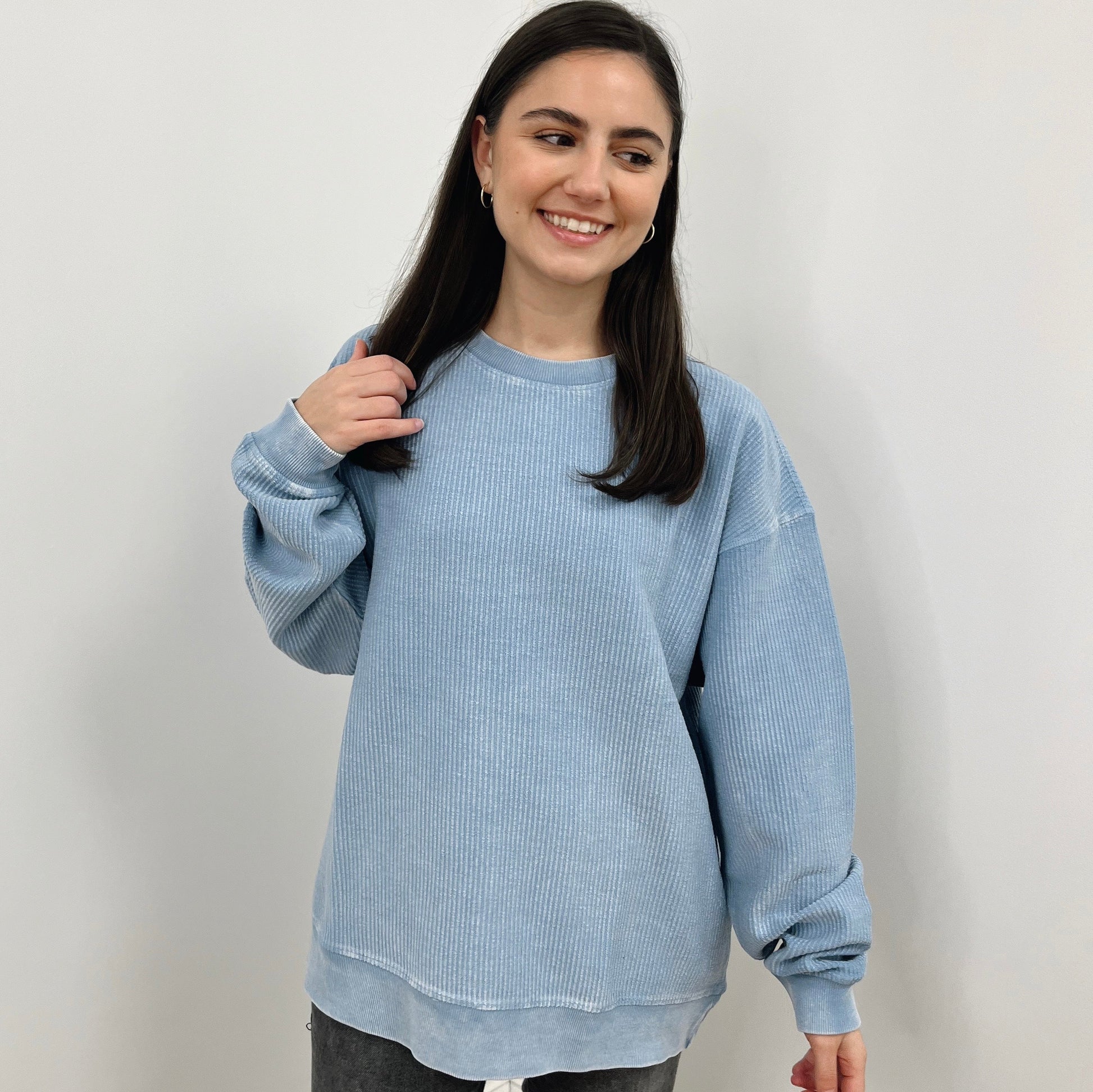 Pacific Blue Oversized Corded Crew Ivy + Cloth