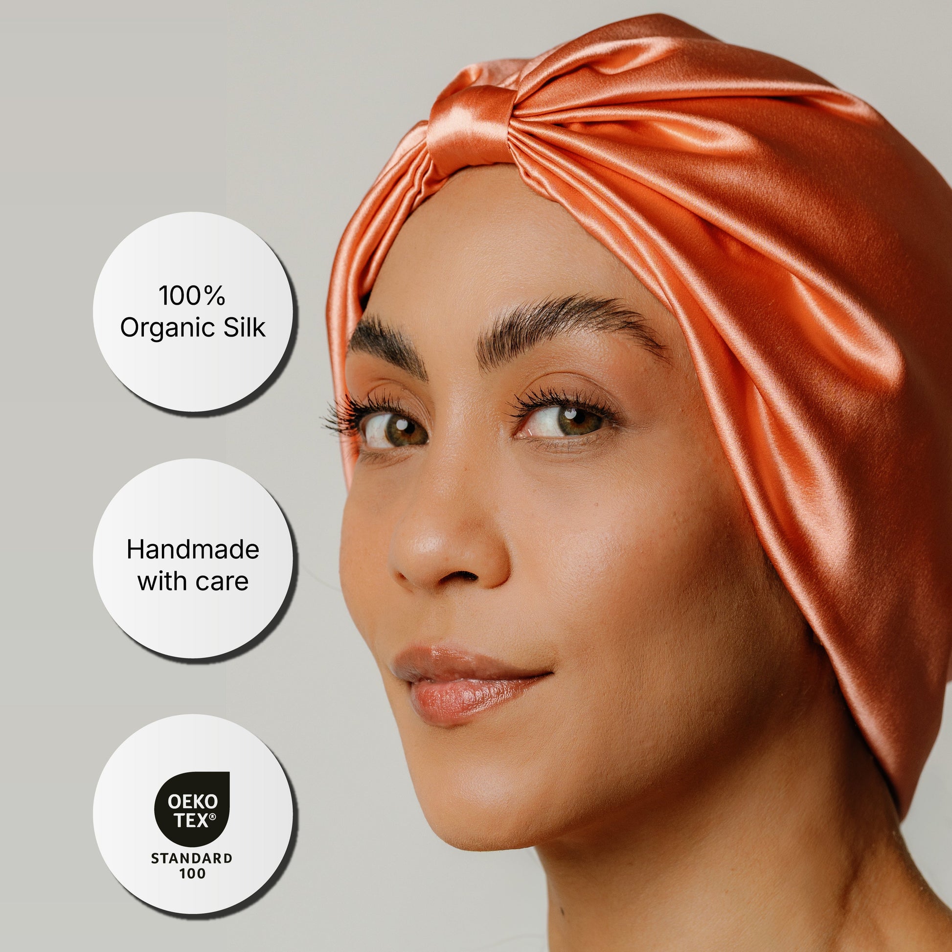 Organic Silk Hair Bonnet Peachy Coral LINA LENNOX