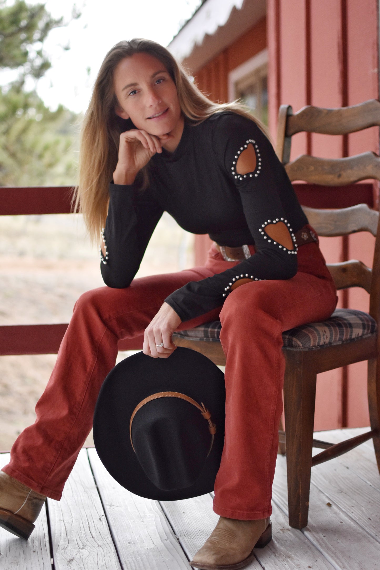 Heart Cutout Beaded Long-Sleeve Top | Sexy Country Chic Fashion for Women Country in My Heart