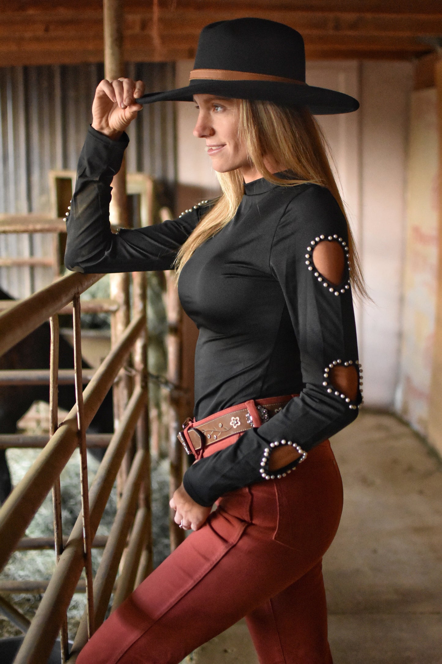 Heart Cutout Beaded Long-Sleeve Top | Sexy Country Chic Fashion for Women Country in My Heart