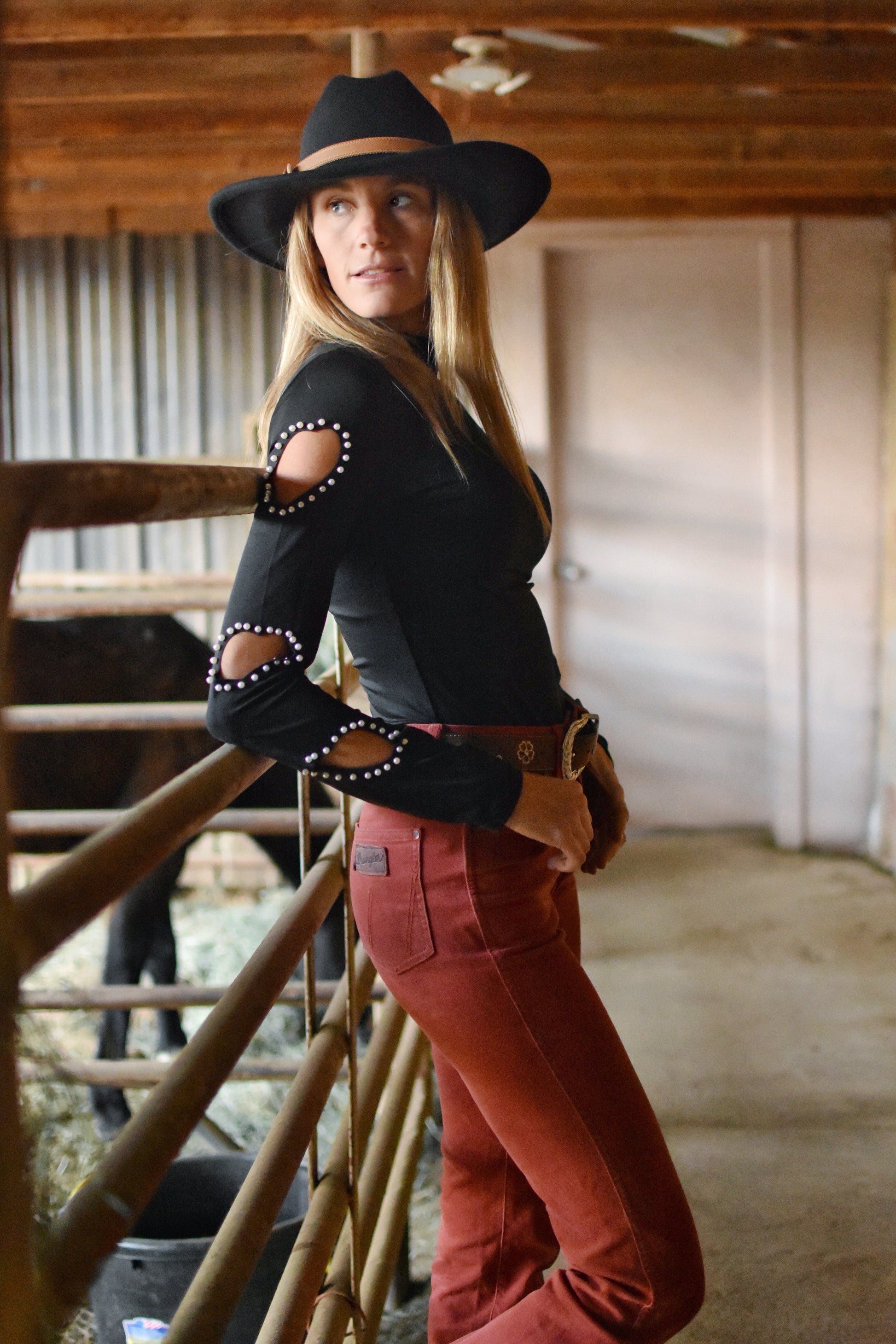 Heart Cutout Beaded Long-Sleeve Top | Sexy Country Chic Fashion for Women Country in My Heart