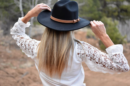 Stylish White Lace Long Sleeved Cut Out Shirt Country in My Heart
