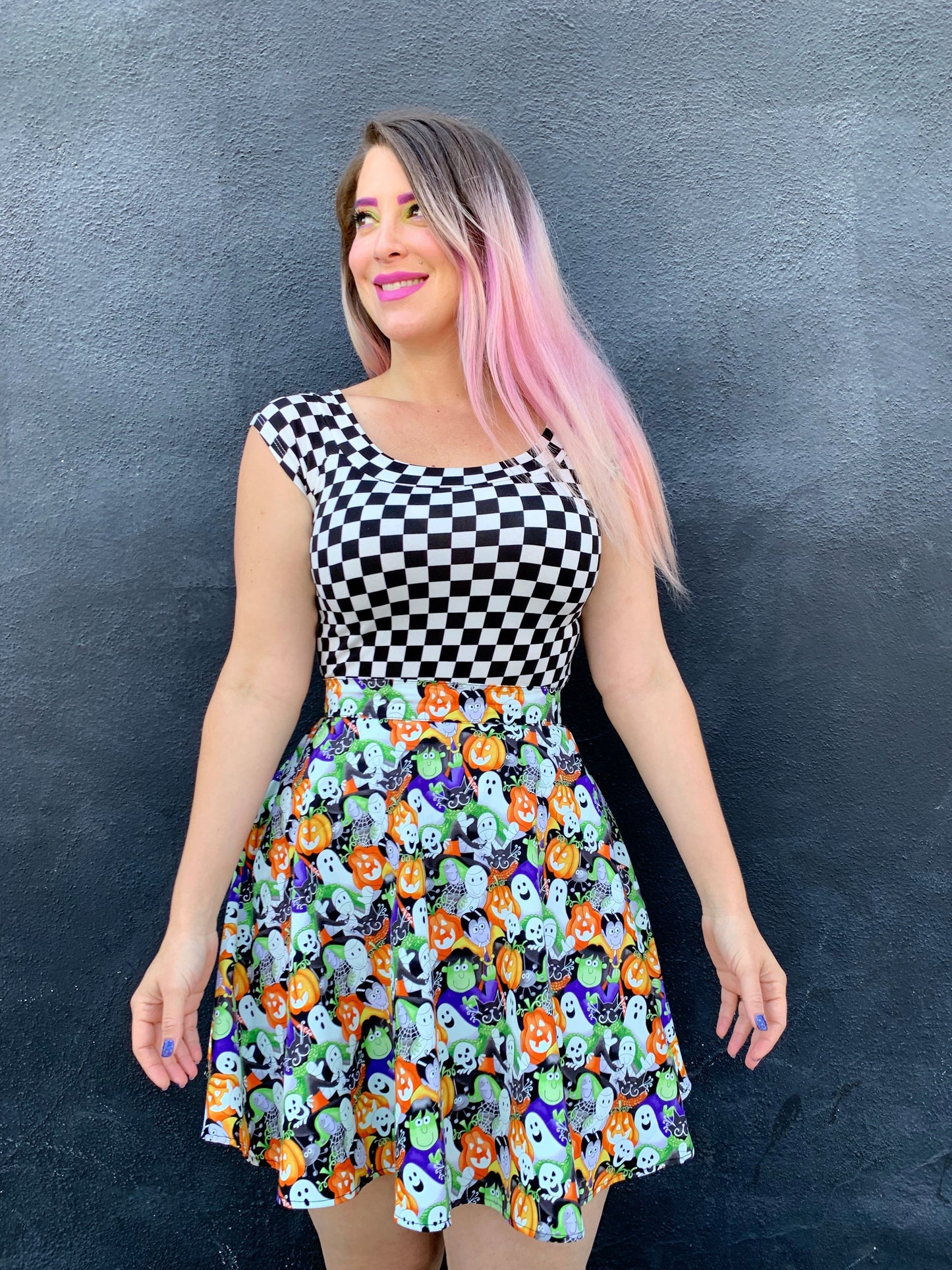 Boat Neck Top in Checkers - XS only Retrolicious