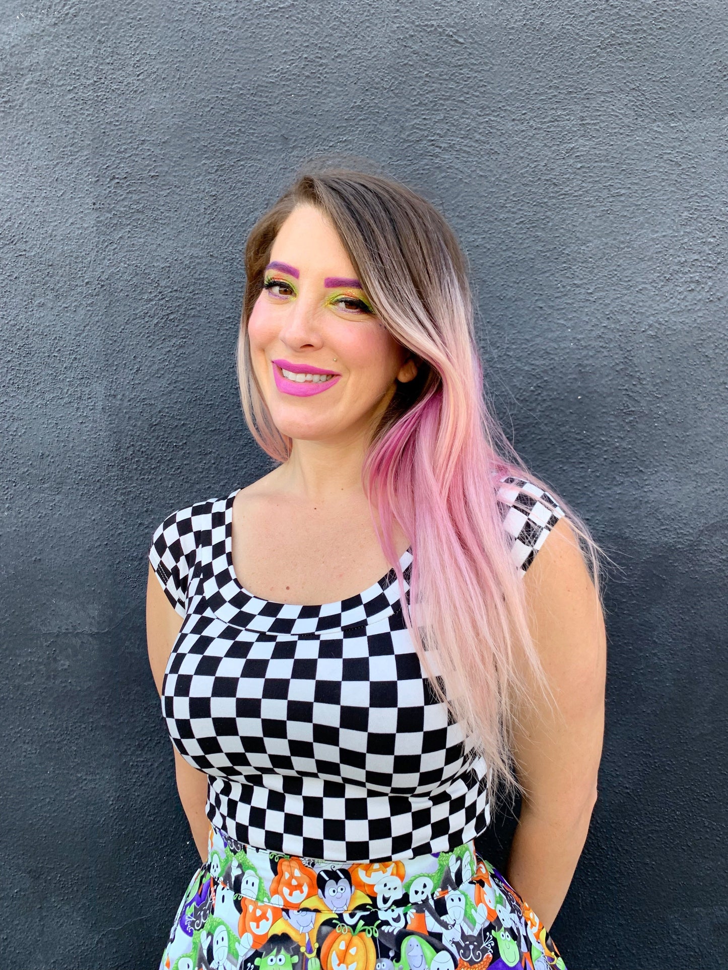 Boat Neck Top in Checkers - XS only Retrolicious