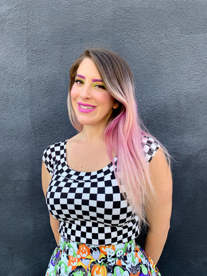 Boat Neck Top in Checkers - XS only Retrolicious