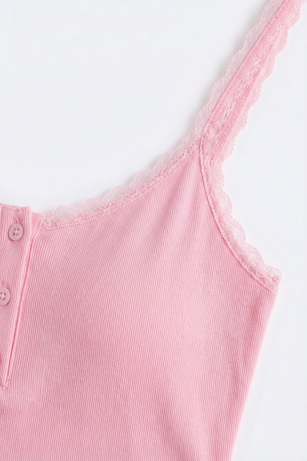 Pink Ribbed Knit Button-Front Cami Tank Top with buttons details Q2store