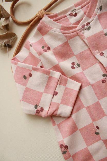 Cherry Plaid Onesie Honey and Hive
