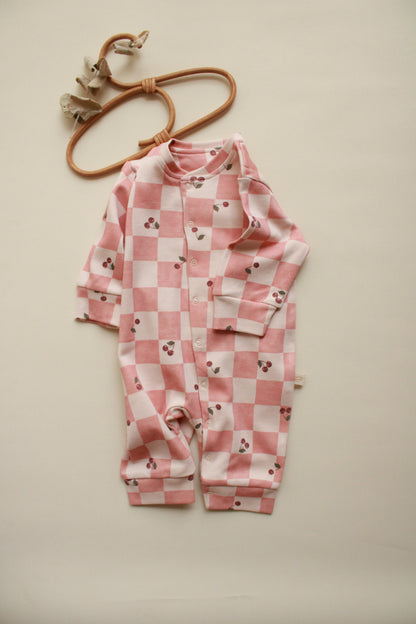 Cherry Plaid Onesie Honey and Hive