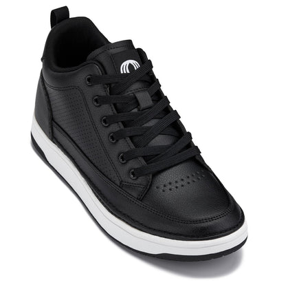 CALTO - Q271  - 2 Inches Taller (Black Noir) - Elevated Leatherette Micro-Perforated Sneakers Tallmenshoes.com