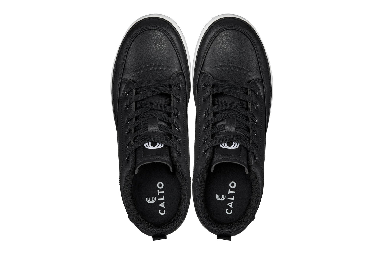 CALTO - Q271  - 2 Inches Taller (Black Noir) - Elevated Leatherette Micro-Perforated Sneakers Tallmenshoes.com
