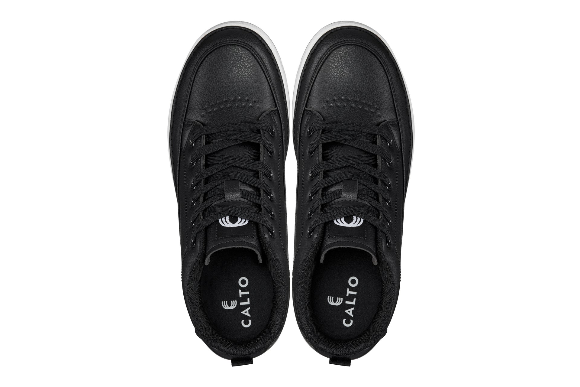 CALTO - Q271  - 2 Inches Taller (Black Noir) - Elevated Leatherette Micro-Perforated Sneakers Tallmenshoes.com