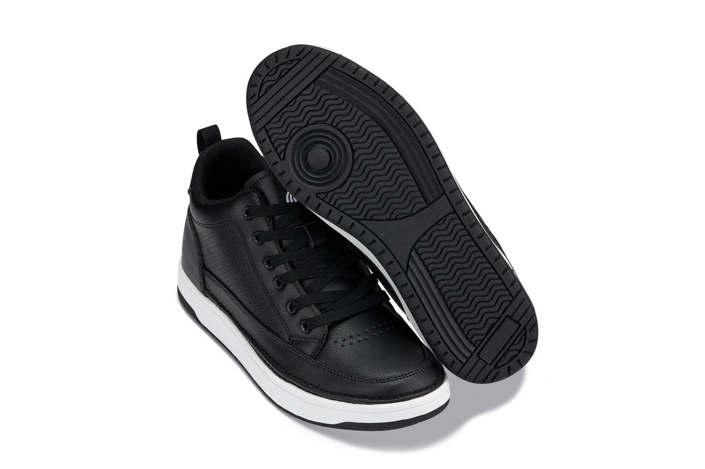 CALTO - Q271  - 2 Inches Taller (Black Noir) - Elevated Leatherette Micro-Perforated Sneakers Tallmenshoes.com
