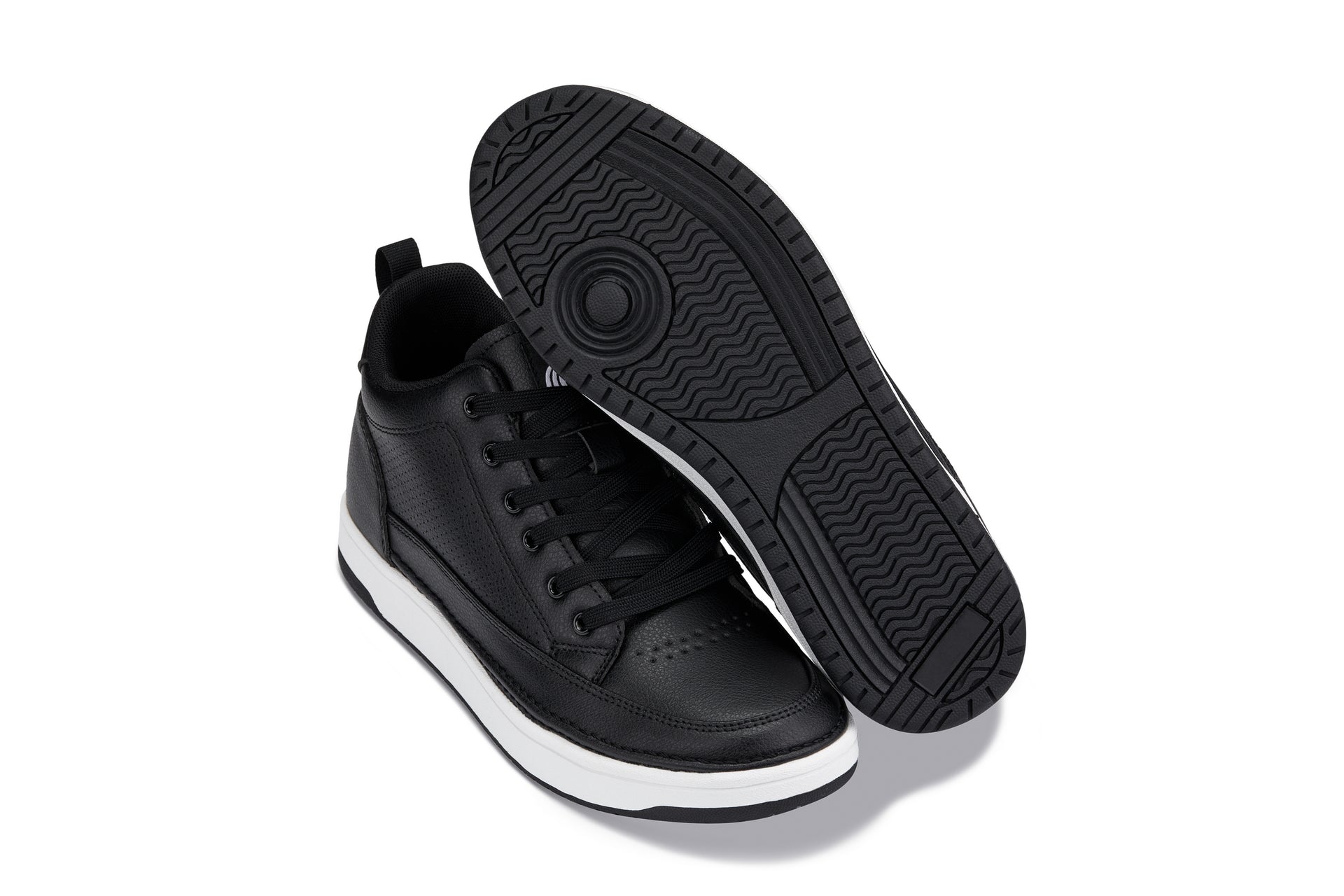 CALTO - Q271  - 2 Inches Taller (Black Noir) - Elevated Leatherette Micro-Perforated Sneakers Tallmenshoes.com