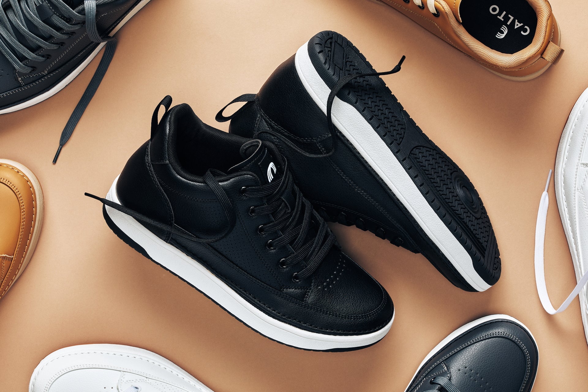 CALTO - Q271  - 2 Inches Taller (Black Noir) - Elevated Leatherette Micro-Perforated Sneakers Tallmenshoes.com