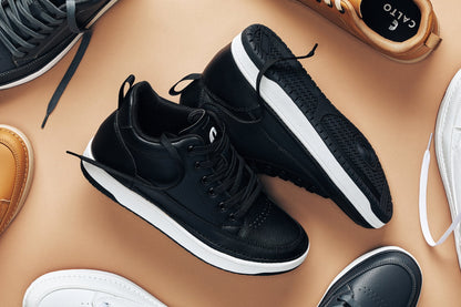 CALTO - Q271  - 2 Inches Taller (Black Noir) - Elevated Leatherette Micro-Perforated Sneakers Tallmenshoes.com