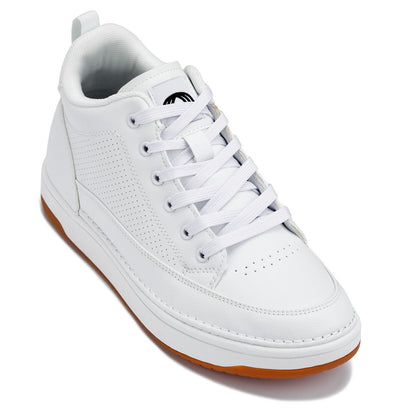 CALTO - Q272  - 2 Inches Taller (White & Gum Sole) -Elevated Leatherette Micro-Perforated Sneakers Tallmenshoes.com