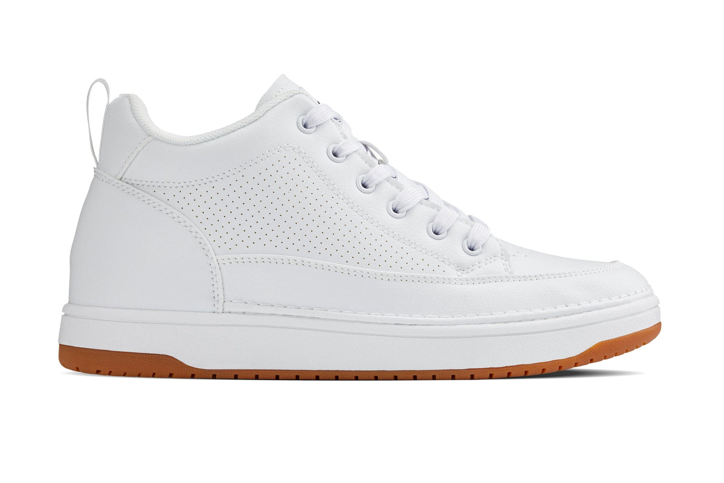 CALTO - Q272  - 2 Inches Taller (White & Gum Sole) -Elevated Leatherette Micro-Perforated Sneakers Tallmenshoes.com