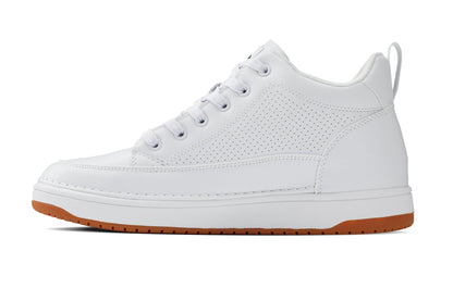 CALTO - Q272  - 2 Inches Taller (White & Gum Sole) -Elevated Leatherette Micro-Perforated Sneakers Tallmenshoes.com