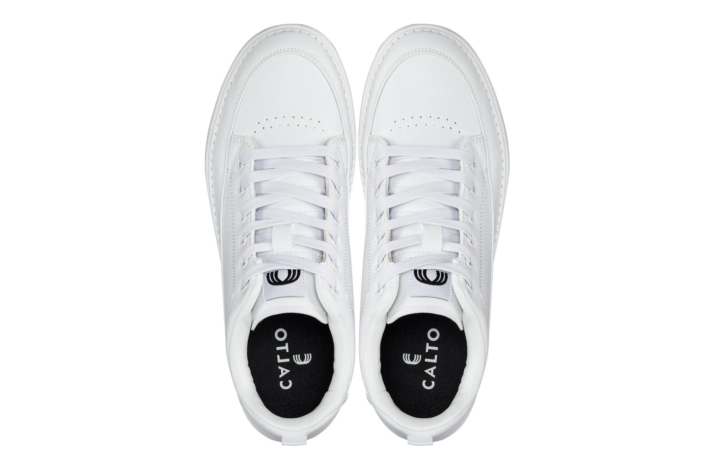 CALTO - Q272  - 2 Inches Taller (White & Gum Sole) -Elevated Leatherette Micro-Perforated Sneakers Tallmenshoes.com