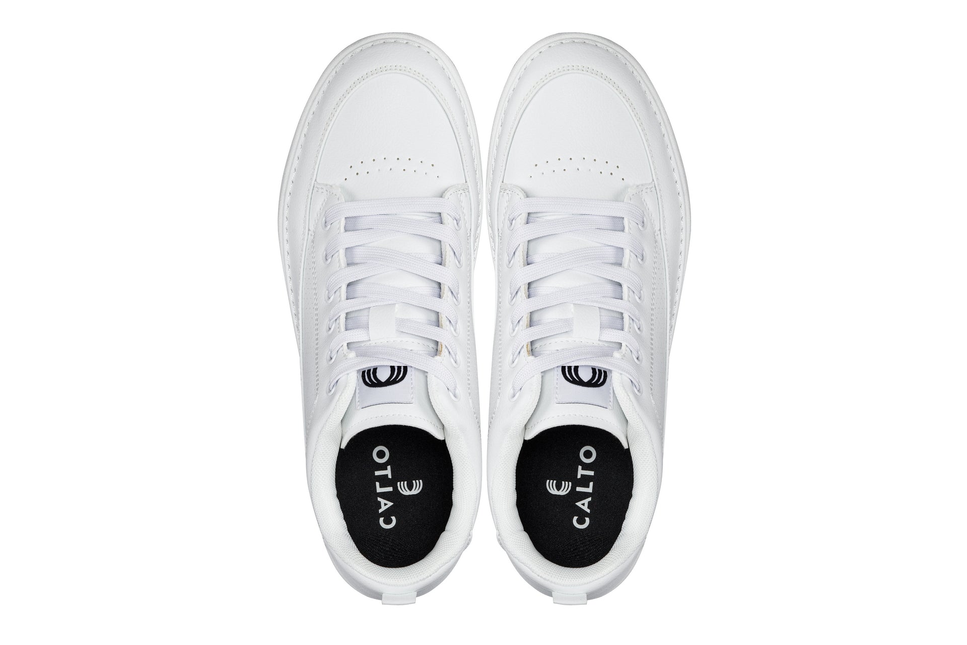 CALTO - Q272  - 2 Inches Taller (White & Gum Sole) -Elevated Leatherette Micro-Perforated Sneakers Tallmenshoes.com